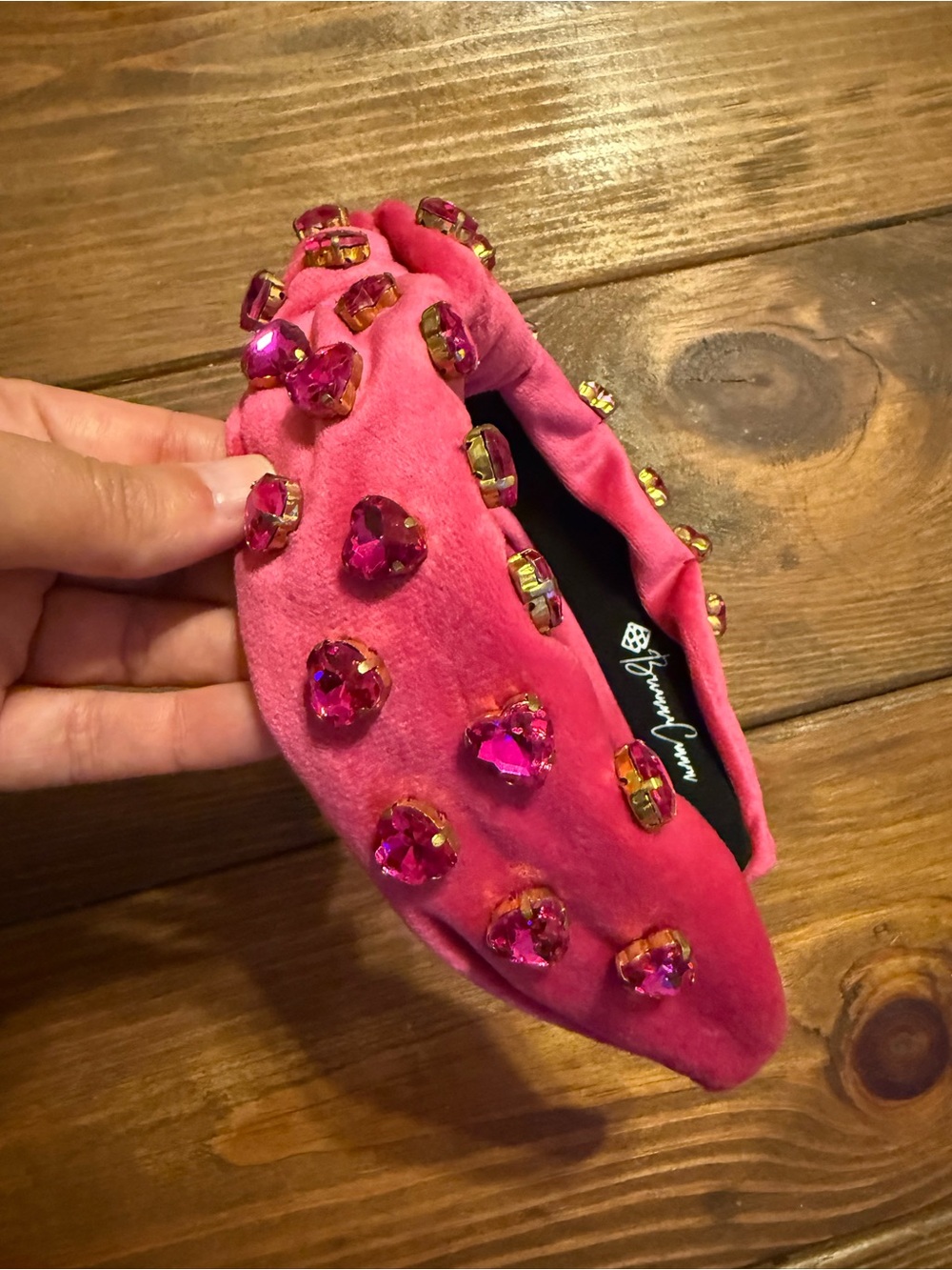 Brianna Cannon Wide Knotted Hot Pink Heart Rhinestone Accented Headband